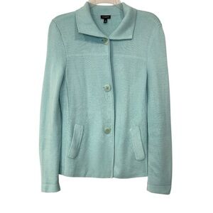 Talbots Cardigan Jacket Blazer Coastal Knit Cotton Blend Light Blue Size Small
